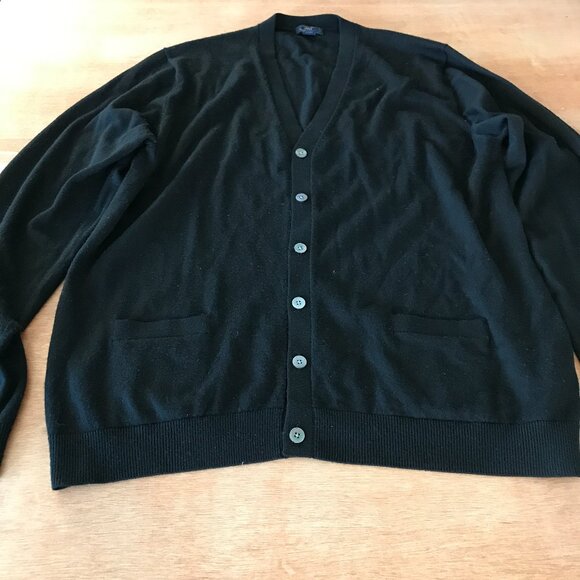 Brooks Brothers 346 100% Merino Wool Cardigan Men XXL Black Button Up Pocket - Picture 1 of 12